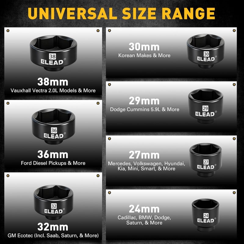 ELEAD 10-Piece Oil Filter Socket Wrench Set, 3/8" Drive Metric Cap Oil Filter Removal Tool, Low Profile Filters Socket Set with Ratchet Wrench Handle, Oil-change Kit Compatible with Toyota BMW Honda - Image 5